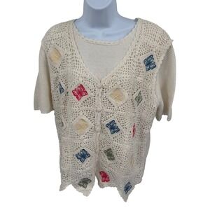 Koret Francisca Womens M Cardigan Vtg Cream Butterfly Crochet Knit‎ Cottagecore